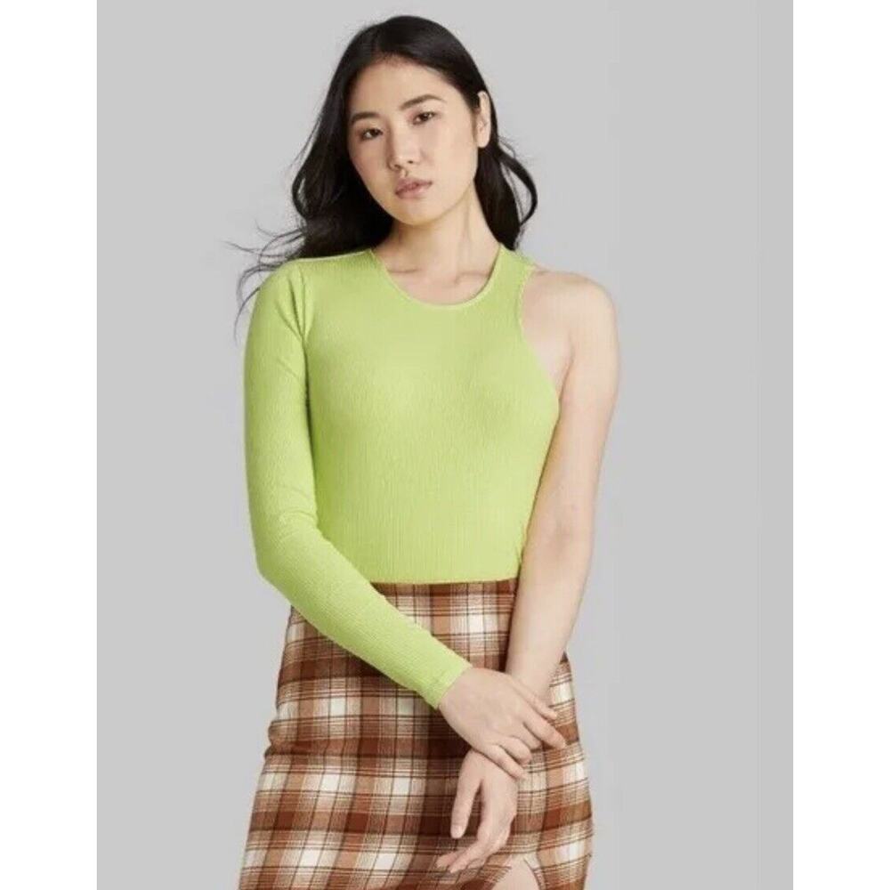 Wild Fable  Asymmetrical One Sleeve Bodysuit - Lime Green Women's Large